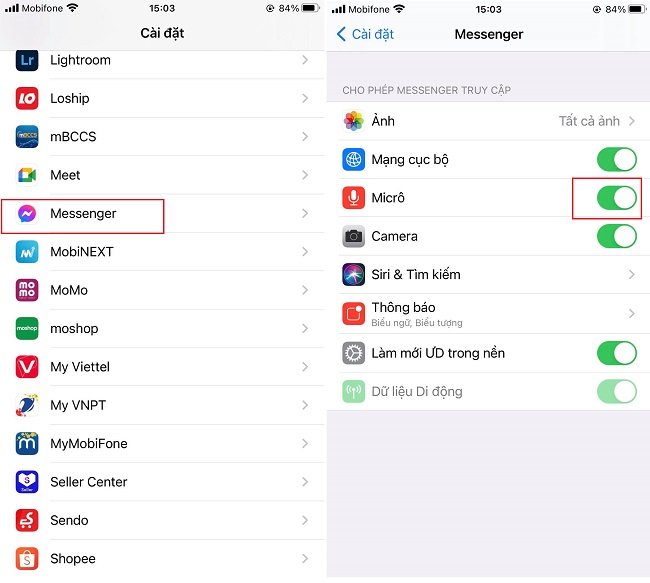 Cách bật micro trong Messenger