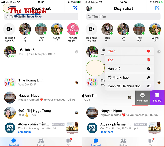 Cách hạn chế tin nhắn Messenger