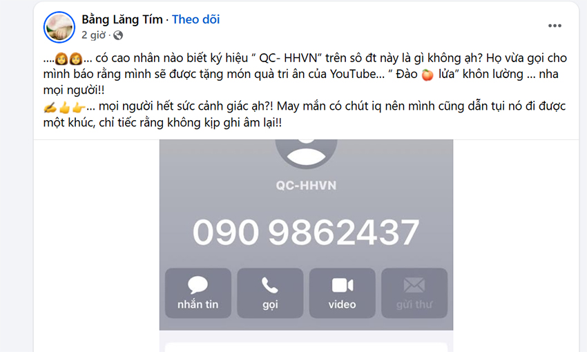 Số điện thoại QC-HHVN lừa đảo