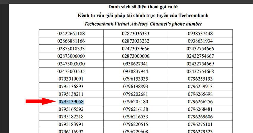 0795139058 là của Techcombank