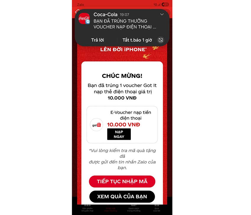 Coca Cola trúng thưởng 2026