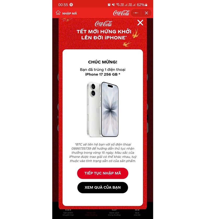 Coca Cola trúng thưởng 2026