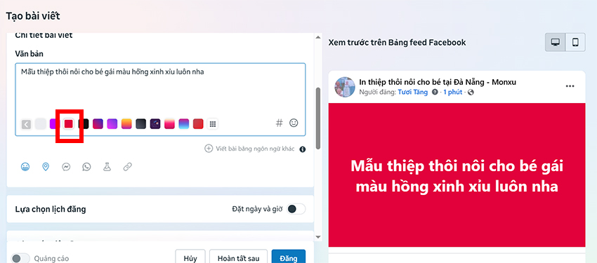 Cách viết text trên nền đỏ kèm hình ảnh trên Facebook