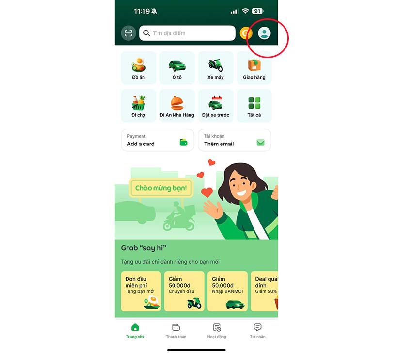 Cách đăng xuất Grab trên điện thoại