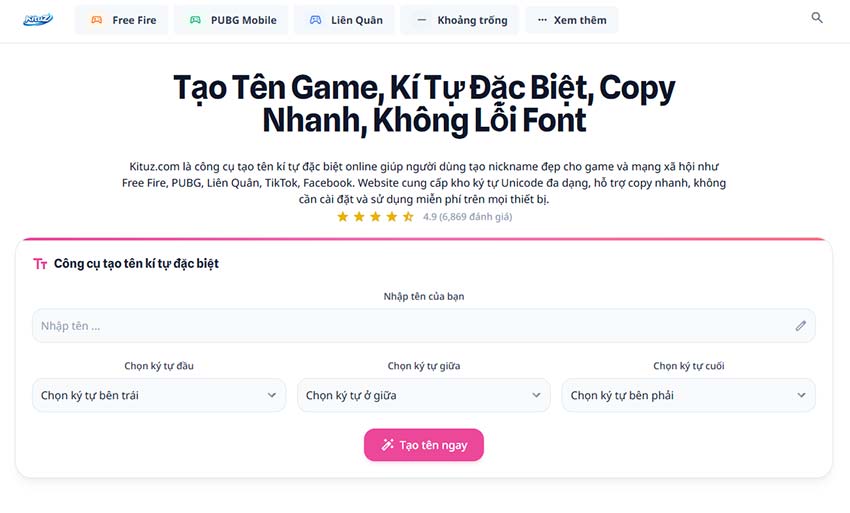 KituZ.com tạo ký tự đặc biệt