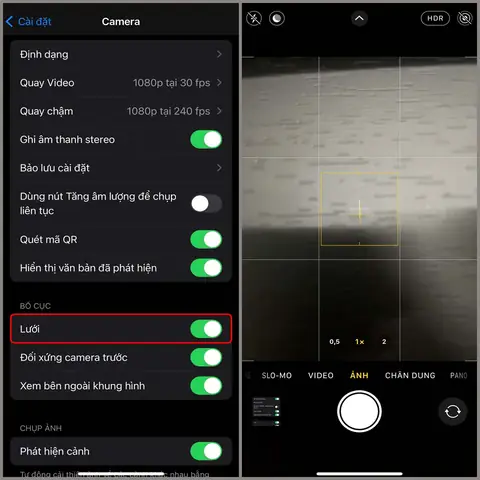 Cách Bật Lưới Camera Iphone