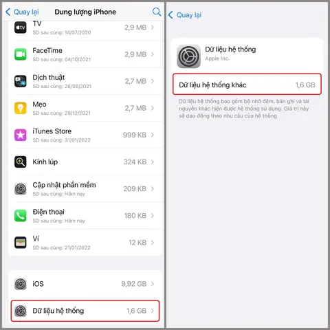 Dung Lượng Hệ Thống Iphone