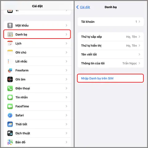 Hiển Thị Danh Bạ Trên Iphone