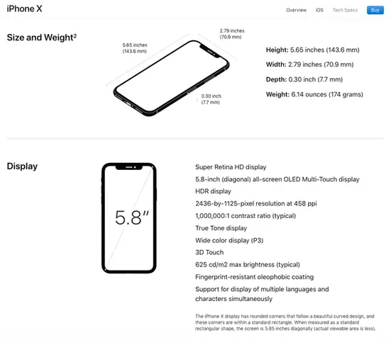 Iphone X Size In Inches