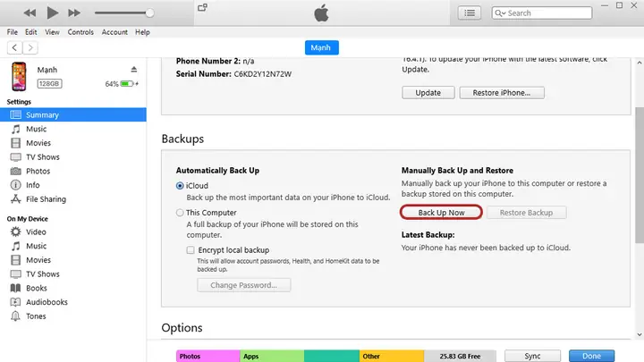 Tạo Bản Backup Cho Iphone